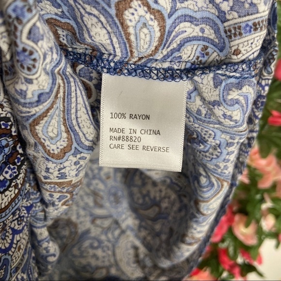 Ava Christine Blue Paisley Tank Top Blouse Medium Brown Boho Eccentric - Picture 6 of 7